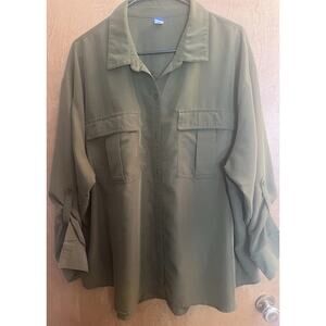 Old Navy Camp Boyfriend Olive Long Sleeved Shirt 2X